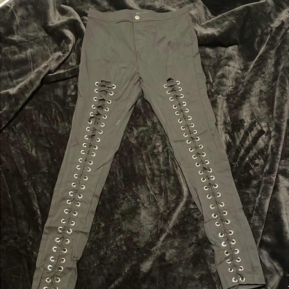Fashion Nova | Black Lace Up Stretch Pants